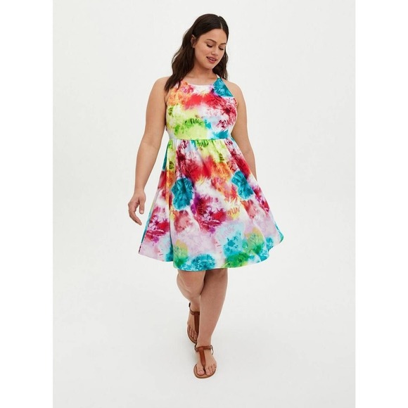 torrid Dresses & Skirts - Torrid Mini Textured Knit Skater Dress Tie Dye Watercolor Women's Plus Size 4 4X
